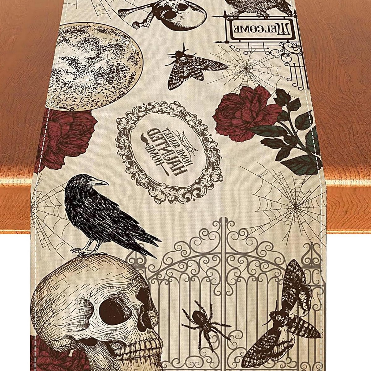 Pompoen Tafelloper - Tafeldecoratie voor Halloweenfeest - Modieuze pompoenen - 33 x 183 cm - Binnen decoratie - Vakantie party - Skeleton
