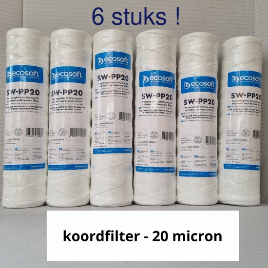 Ecosoft 6 stuks !! Sedimentfilter 20 micron van gedraaide koord voor 10" filterhuis (E6) van Ecosoft — afbeelding 2