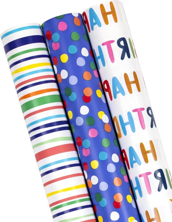 3 Rouleaux Papier Cadeau Rose - 43 Cm X 3 M - Pour Noël, Anniversaire, Mariage, Halloween