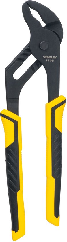 Zwarte waterpomptang 74-361 met gele en zwarte handvatten. Stanley logo op steel.