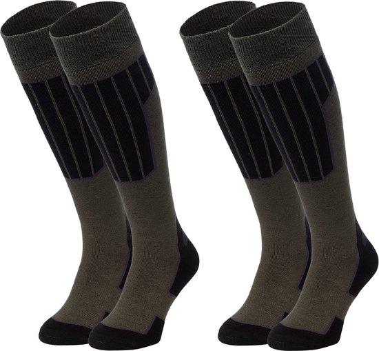 NOMAD® Skisokken Essential 2-Pack | 43/46 Donkergroen | Warme sokken Dames / Heren | Lange Huissokken / Wandelen / Sporten | Knie Kousen | Goede vochtafvoer