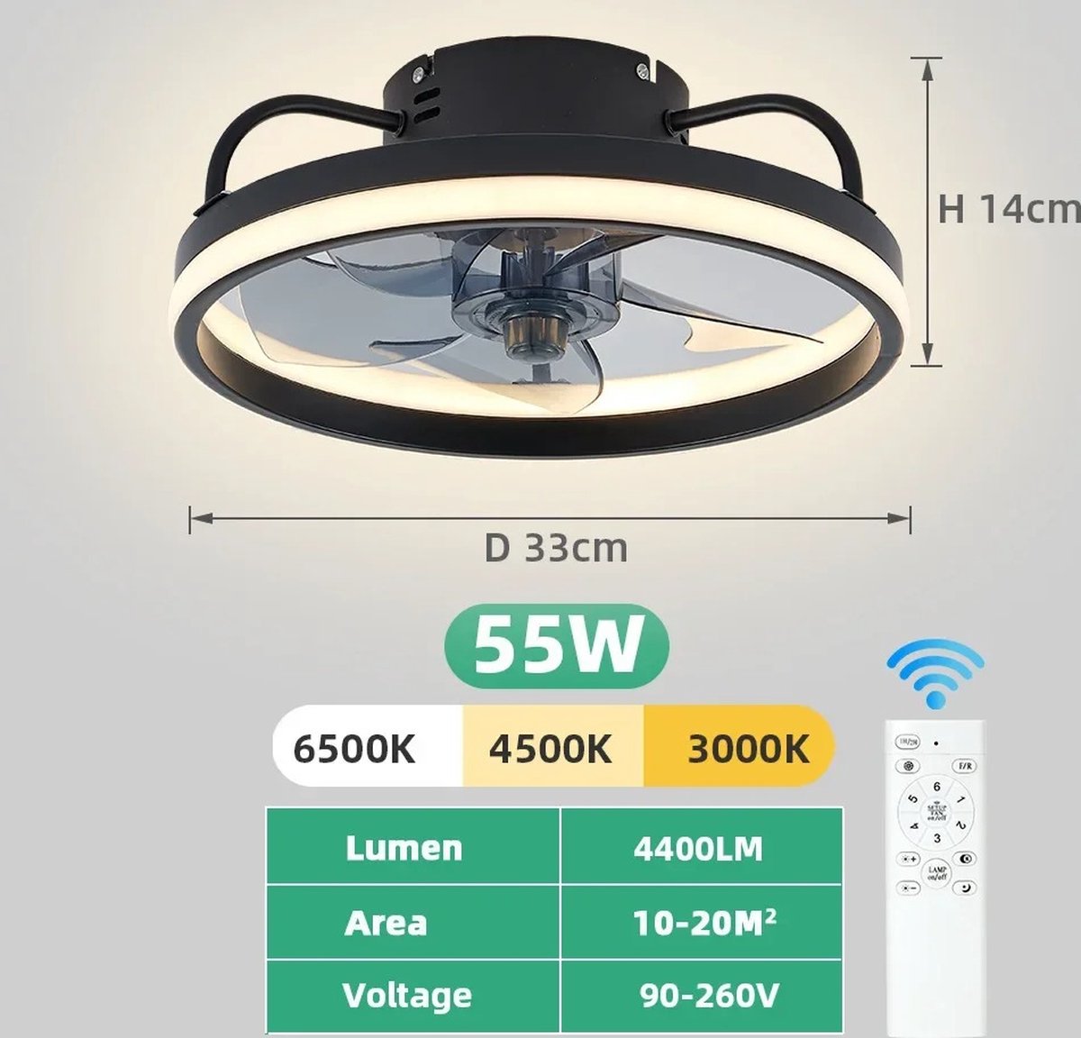 Zwarte Plafondventilator met Verlichting - Ventilator Lamp Plafond - Kroonluchter Ventilator - LED lamp - Stille ventilator - Afstandsbediening - Dimbaar - Woonkamer Lamp - Ventilator Lampen - Slaapkamer lamp - Eetkamerlamp thumbnail 7