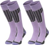 NOMAD® Skisokken Essential 2-Pack | 35/38 Lila | Warme sokken Dames / Heren | Lange Huissokken / Wandelen / Sporten | Knie Kousen | Goede vochtafvoer