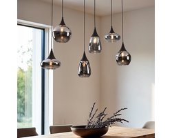 LumenXL – Zwarte hanglamp Loic – smoke glas, 6-lichts