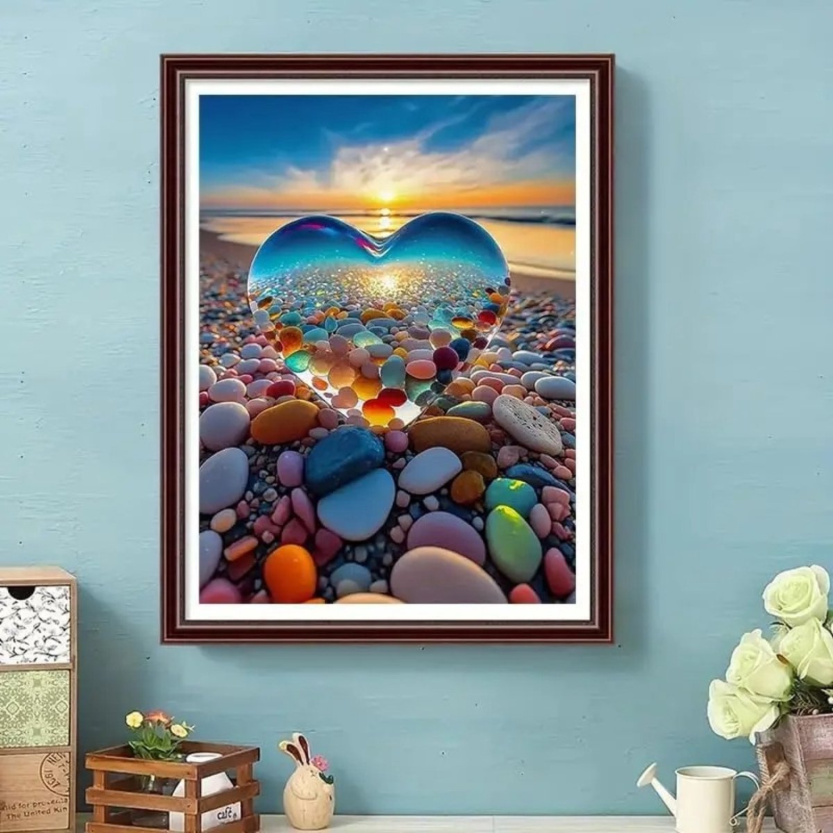 Huntex Diamond Painting Volwassenen - Diamond Painting Kinderen - Diamond Painting Pakket Volledig - Glazen Hart Strand - 30x40 cm — afbeelding 4