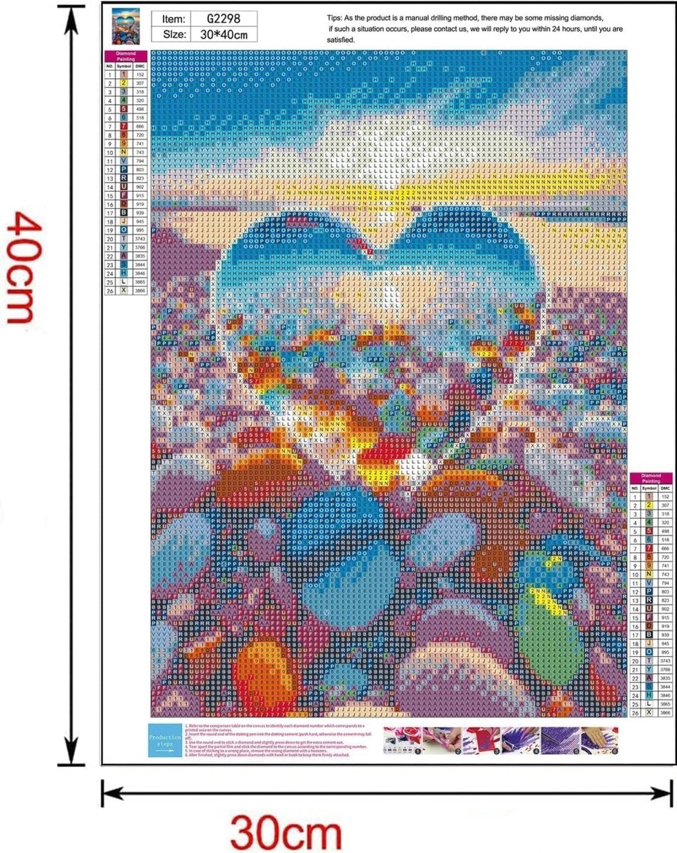 Huntex Diamond Painting Volwassenen - Diamond Painting Kinderen - Diamond Painting Pakket Volledig - Glazen Hart Strand - 30x40 cm — afbeelding 2