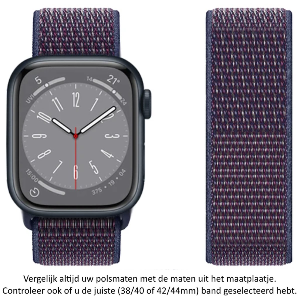 Blauw Paars Nylon Horlogeband geschikt voor Apple Watch 1, 2, 3, 4, 5, 6, 7, 8, 9, SE, 42mm, 44mm 45mm "Mannenbreedte" Series - Zacht Geweven Nylon - 42 mm, 44 mm en 45 mm