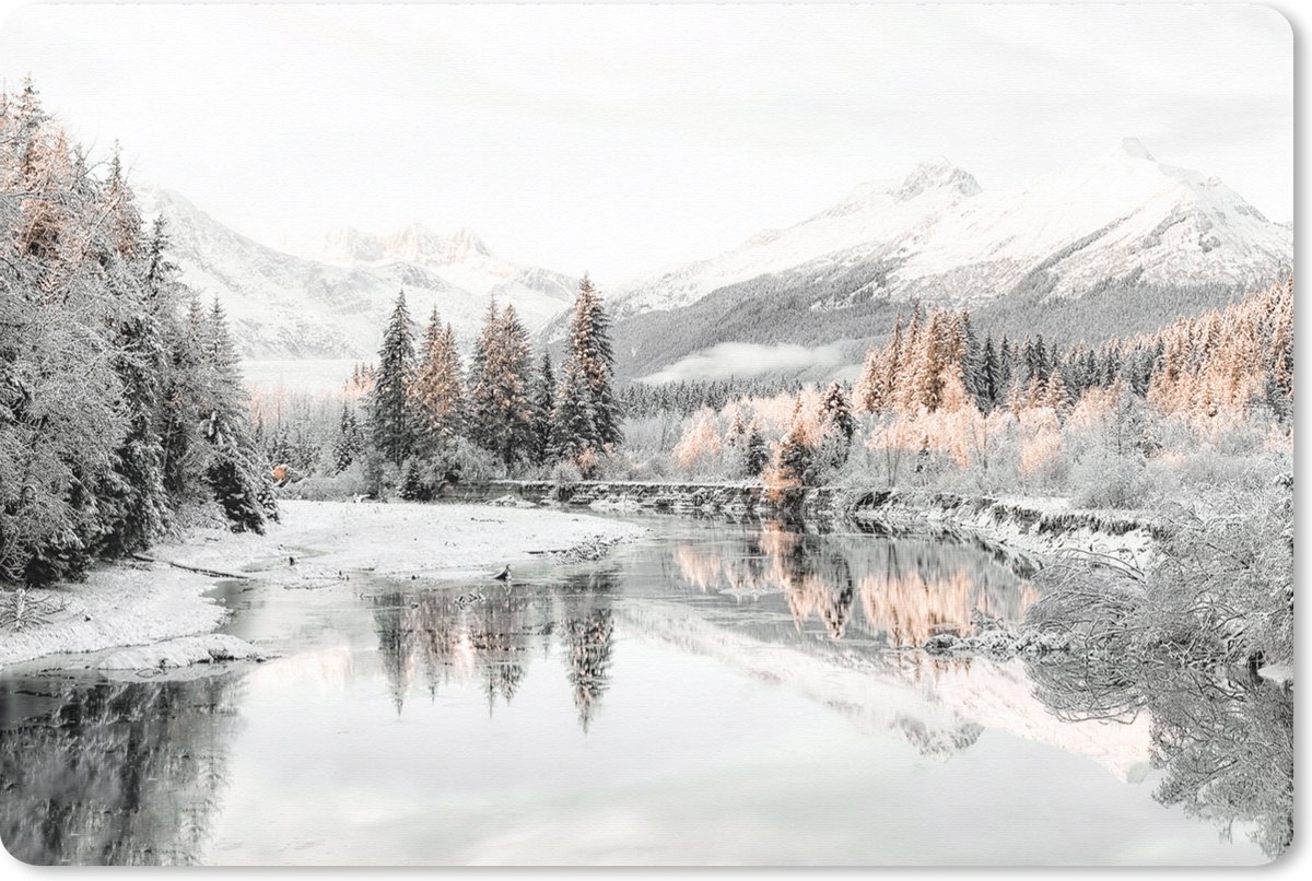 Muismat XXL 120x80 cm - Bureau onderlegger - Bureau mat Natuur - Winter - Bomen - Bergen - Sneeuw - Bureaumat - Gaming mousepad xl - Bureaulegger groot - Computer deskmat