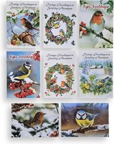 40 Luxe Kerst- en Nieuwjaarskaarten 8 x 5 dubbele kaarten met enveloppen - serie Vogels
