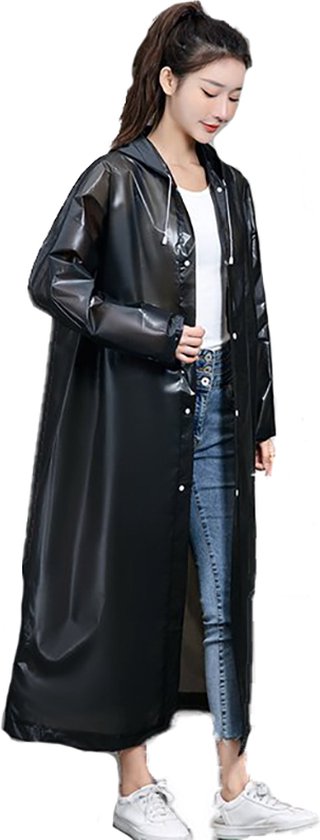 EVA Lange Regenjas met capuchon – Onesize – Zwart