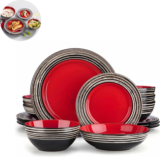 LOVECASA Sweet Tafelservies, porselein, platte borden, set van 6, ontbijtborden, 26,5 x 26,5 x 3 cm