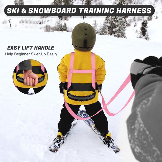 Skiharnas voor kinderen - Skituigje kinderen - Ski-accessoires - Verstelbaar ski-schouderharnas - Voor kinderen en beginners Schaatsen, Skateboarden, Snowboarden, Skaten, Fietsen (roze) van UGears LLC — afbeelding 3