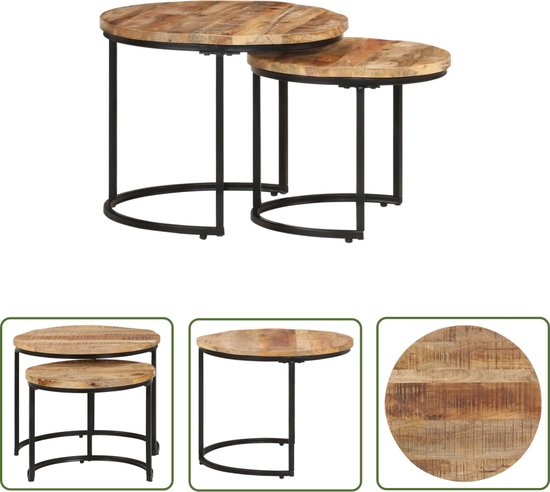 The Living Store Ensemble de table 2 pièces en bois de manguier brut - Table
