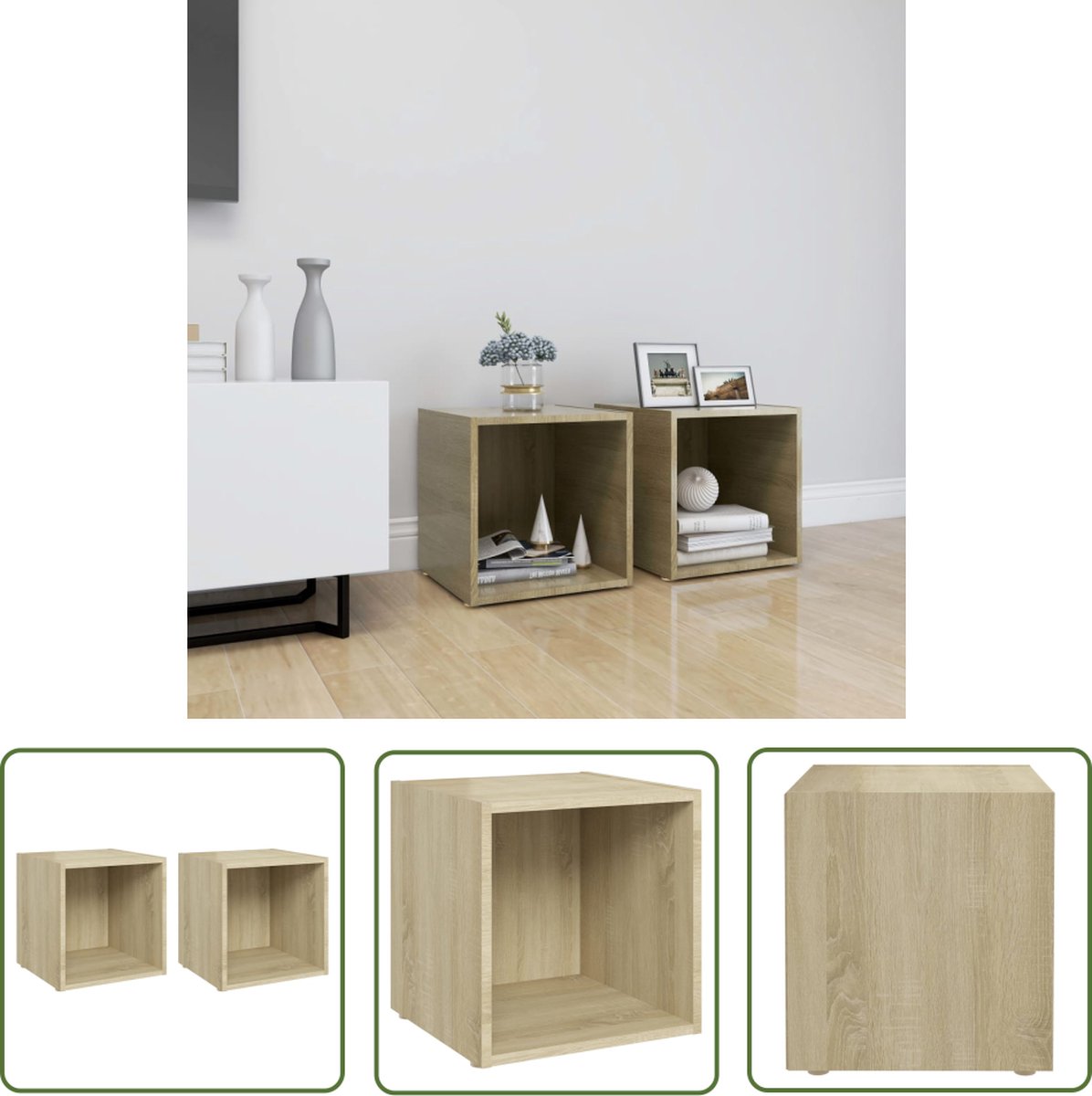 The Living Store TV Meubel Set - Spaanplaat - 37 x 35 x 37 cm - Sonoma Eiken