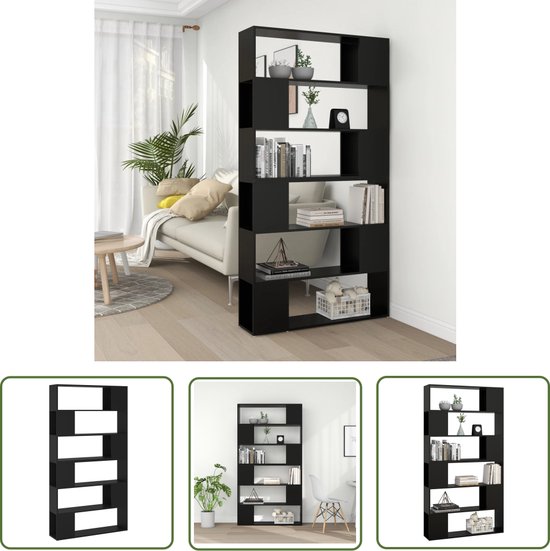 Bibliothèque The Living Store - Paravent - 100 x 24 x 188 cm - Zwart - Bois d'ingénierie