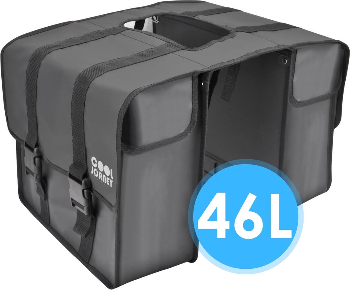 COOLJORNEY® RainSafe Fietstas - Dubbele Fietstas - Waterdichte Fietstassen voor Elektrische Fietsen - Zwart - 46L