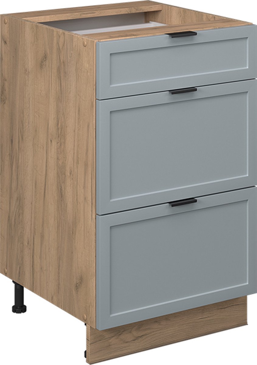 Vicco Fame-Line Keukenonderkast – 50 cm zonder werkblad Licht blauw-grijs Licht blauw-grijs/Goudkleurig Eiken