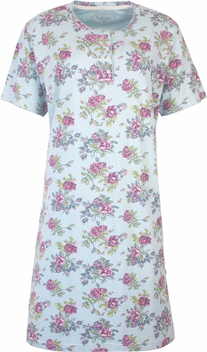 Tenderness Dames Nachthemd - Slaapkleedje - Korte Mouwen - Licht Blauw