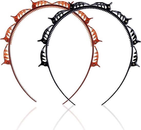 2 Stuks Haarband Met Klemme - Diadeem - Dubbellaags Twist Vlecht Hoofdband/Haarband/Diadeem Met Clips - Diadeem Met Haarspeld - Haar Accessoires - Elegante Hoofdband Voor Vrouwen En Meisjes - Zwart / Bruin