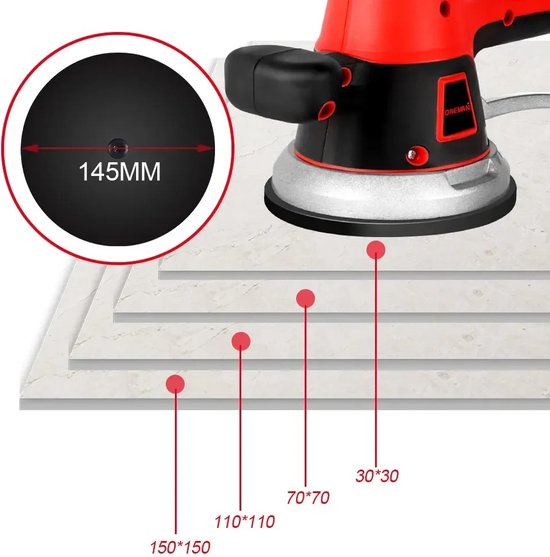 Mygroot - Vibrateur pour carrelage - Jusqu'à 200kg - Support pour carrelage - Lève-carrelage - Vibrateur pour carrelage Aspirateur - Ventouse pour carrelage - 6 Positions - 3500 w - 18v - Comprenant 2 piles et coffret de rangement