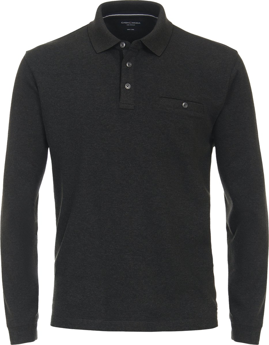 CASAMODA Polo Long Sleeves Antraciet - Maat 5XL - Heren - Longsleeve polo