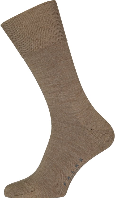 Chaussette Falke marron avec bord élastique. Falke Airport est visible sur le talon.