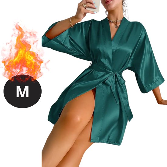 Bovista Satijnen Jurk - Slipdress - Pyama Dames - Badjas - Ochtendjas - Kimono - Erotisch - Kamerjas - Groen M