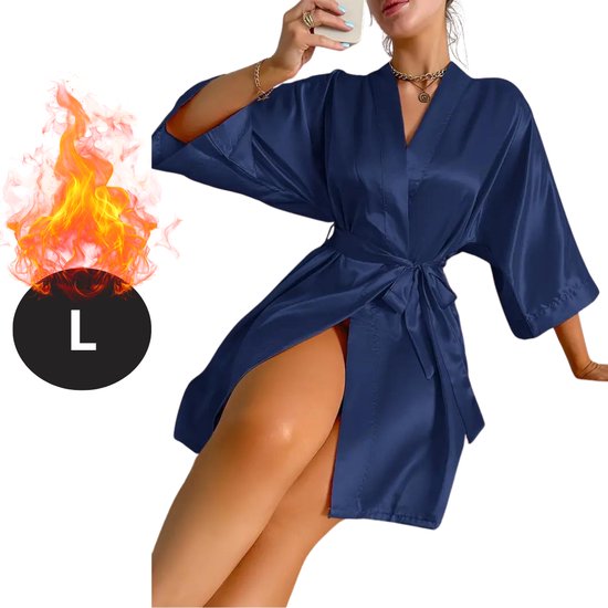 Bovista Satijnen Jurk - Slipdress - Pyama Dames - Badjas - Ochtendjas - Kimono - Erotisch - Kamerjas - Blauw L