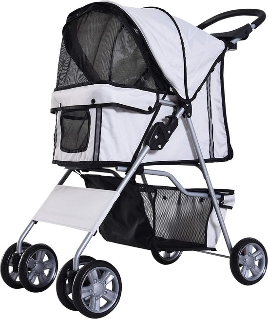 hondenwagen, hondenbuggy, met 4 wielen, in 4 kleuren, grijs