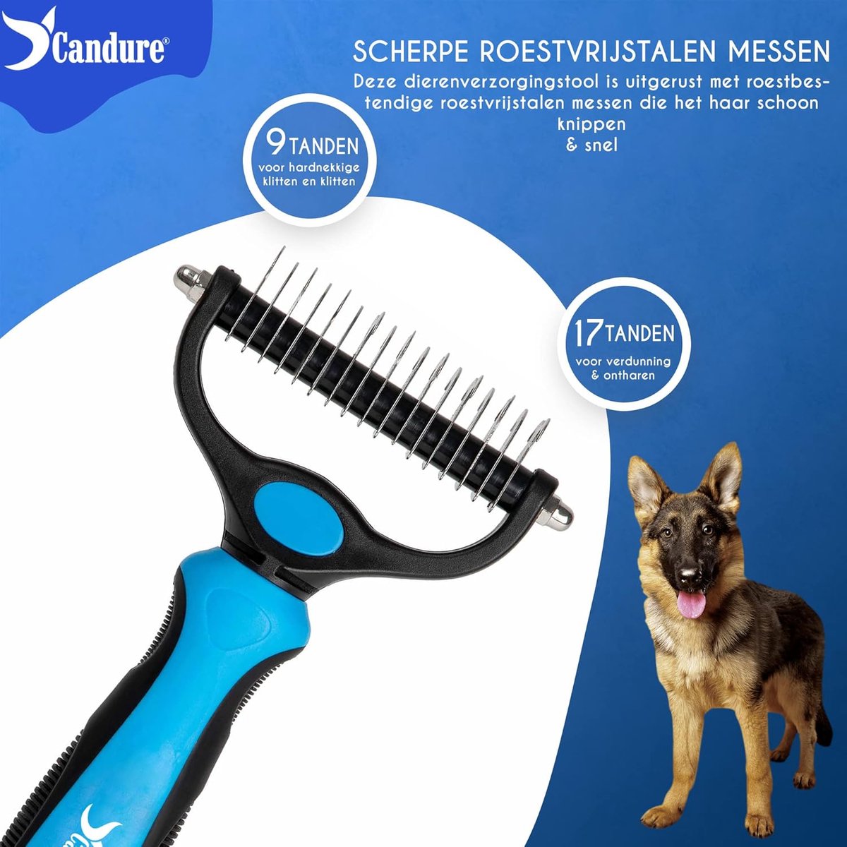 Vachtontwaraar, ontklitter voor langhaar, honden en katten, dubbele rij Vachtontwaraar, ontklitter voor langhaar, honden en katten, dubbele rij
