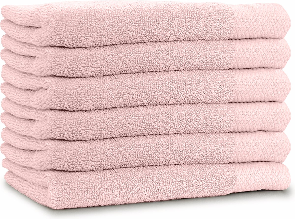 LINNICK Diamond Badstof Handdoeken Set - Set van 6 - Handdoek 60x110cm - 550 gr/m2 - 100% Katoen - Light Pink