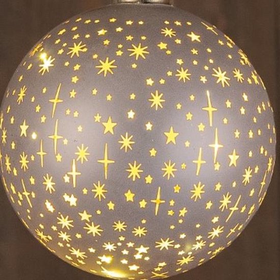 LED bal glas champagne sterren 10cm met timer kerstverlichting. van Anna's Collection — afbeelding 3