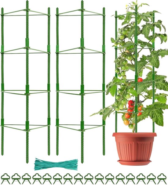 Tomatenklimrek Set – 2 Tomatentorens, 160 Cm Verstelbaar, Met Palen, Verbindingsstukken, 60 Tie-rips En 20 Plantclips, Voor Klimplanten