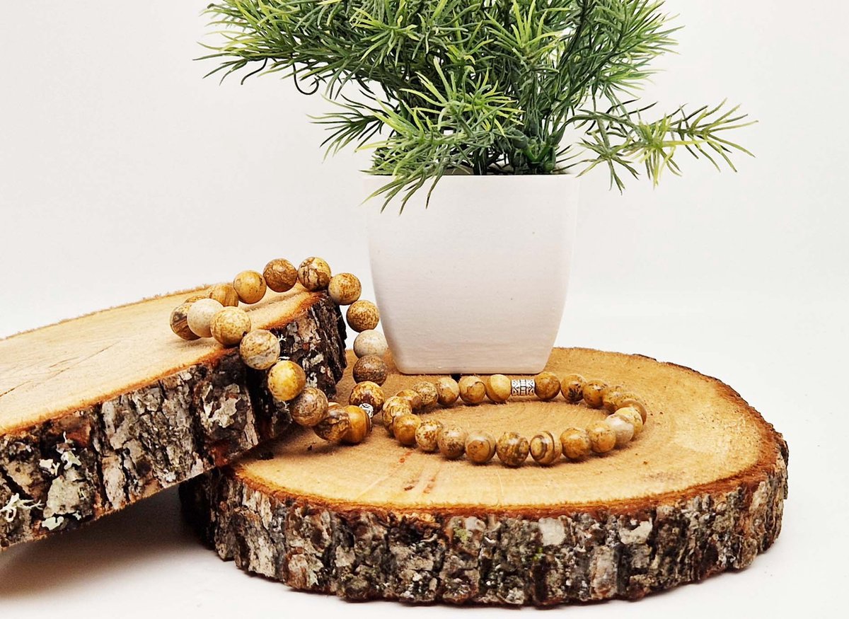 Handgemaakte Klassieke natuurstenen armband “ Picture Jasper ” - 8 mm diameter van de korrel- Diameter armband 20 cm - Een mooi cadeau voor familie en vrienden