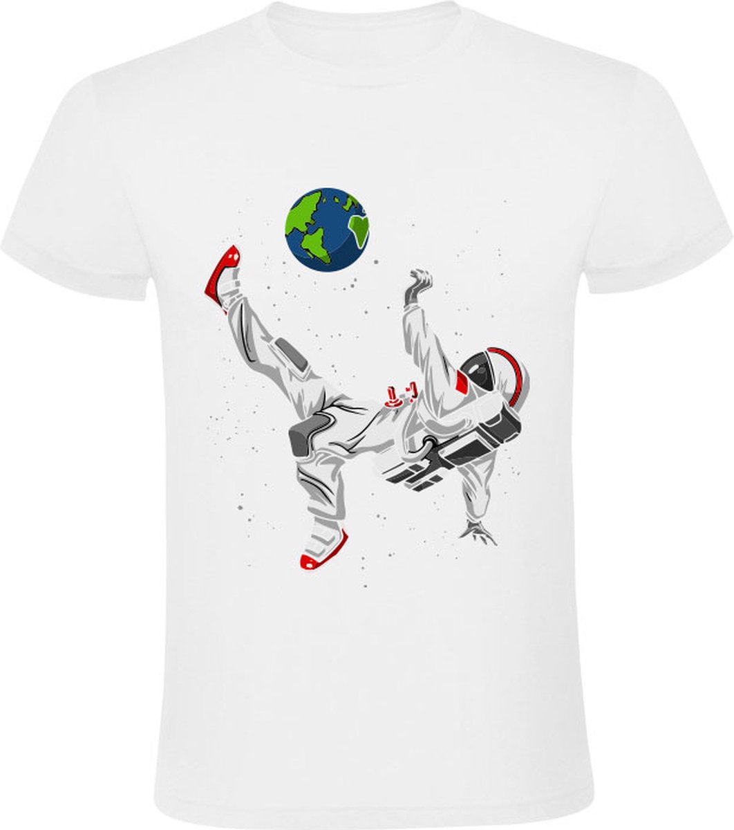 Astronaut Voetballer Heren T-shirt - ruimte - planeet - aarde - voetbal - ruimtevaart - sport - grappig