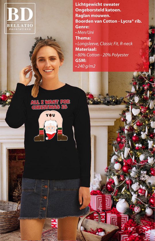 Bellatio Decorations Foute Kersttrui/sweater voor dames - all I want is - zwart - blote kont - kerstman XS