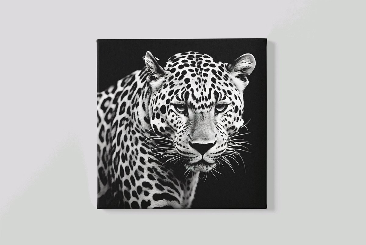 Trendex Global Canvas Schilderij - Wilde Dieren - Luipaard - Grijs - Portret - 60x60x2 cm