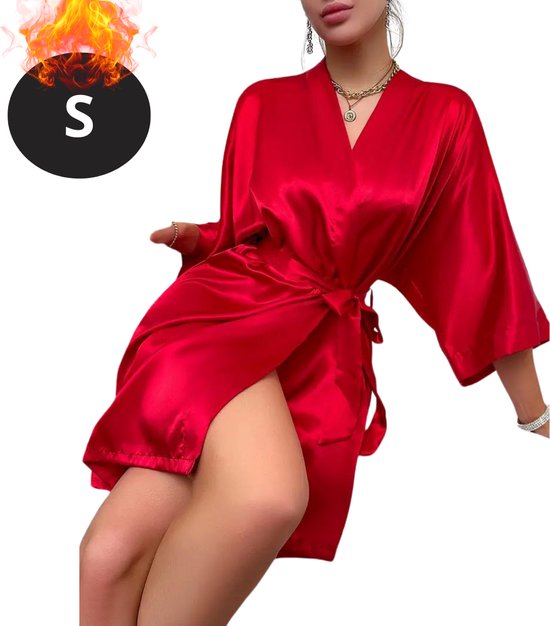 Bovista Satijnen Jurk - Slipdress - Pyama Dames - Badjas - Ochtendjas - Kimono - Erotisch - Kamerjas - Rood S