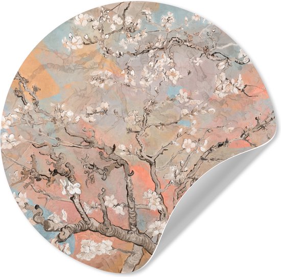 WallCircle® - Behangcirkel 80x80 cm - Muurstickers Amandelbloesem - Kunst - Van Gogh - Pastel - Muurcirkel woonkamer - Wandcirkel slaapkamer - Kamer decoratie zelfklevend - Muurdecoratie accessoires