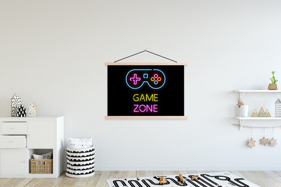 Porte-affiche avec affiche - Affiche scolaire - Manette - Jeu - Néon - Zwart - Citations - Zone de jeu - 120x80 cm - Lattes vierges