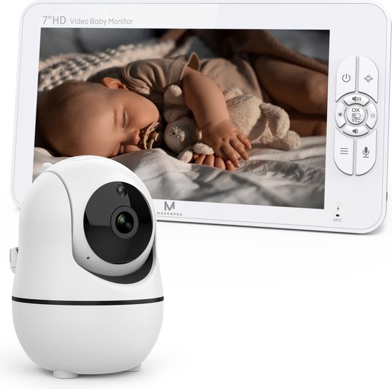 MasonPro Babyfoon - Babyfoon met Camera – Baby Monitor - Hondencamera - Huisdiercamera - Op Afstand Bestuurbaar - Uitbreidbaar Tot 4 Camera's - Temperatuursensor - Terugspreekfunctie - Video & Audio – Baby Camera - 7.0 Inch Scherm