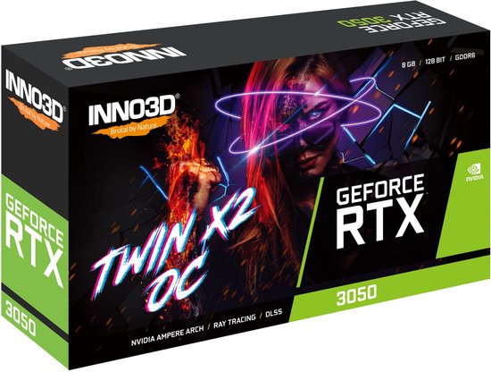 INNO3D NVIDIA GeForce RTX 3050 TWIN X2 OC - Videokaart - 8GB - GDDR6 - PCIe 4.0 - 1 x HDMI 2.1 - 1x DisplayPort 1.4 - 1x DVI-D