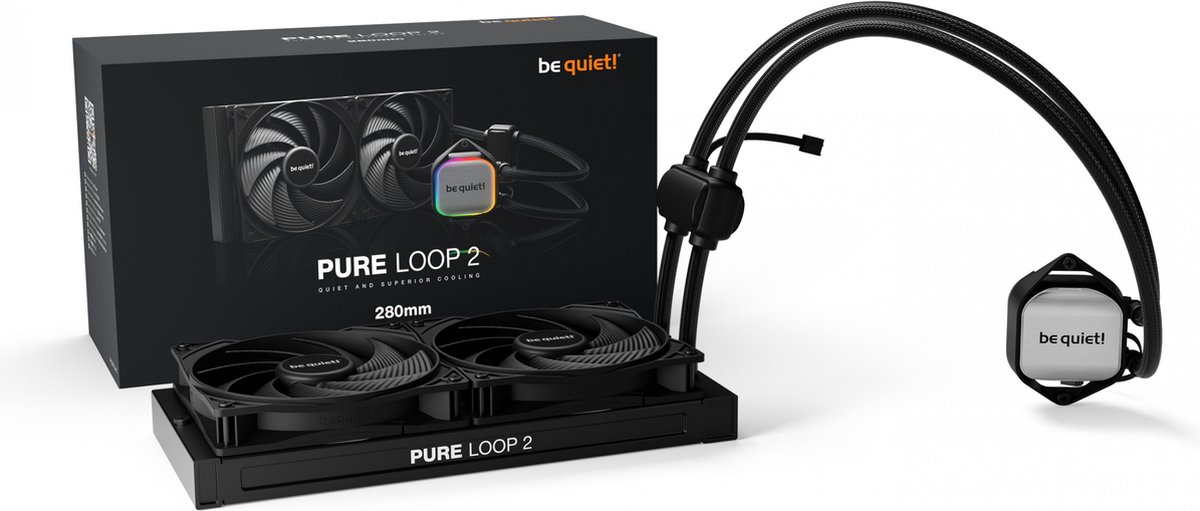 be quiet! Pure Loop 2 280 mm - Vloeistof-koelsysteem processor - afmeting radiator 280 mm - ARGB Pomp - 2x Pure Wings 3 PWM 140 mm fans - voor Intel LGA 1700, 1200, 115x - AMD AM5, AM4 - zwart