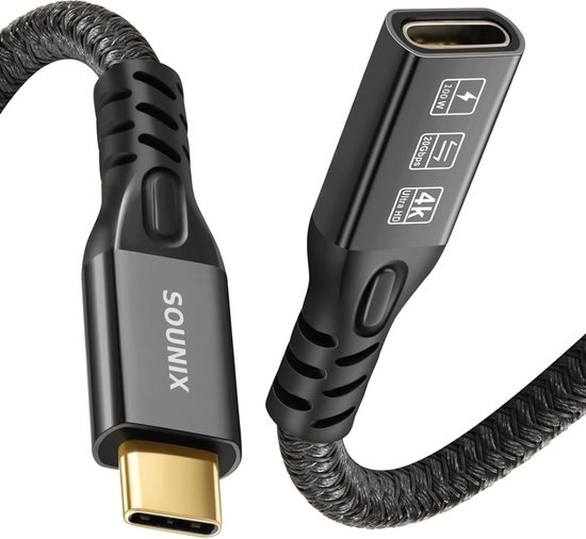 Bol.com Sounix USB C 3.2 Verlengkabel - USB C kabel (20Gbps) - Ondersteuning voor 4K60Hz - Female naar Male adapter - 2 Meter - ... aanbieding