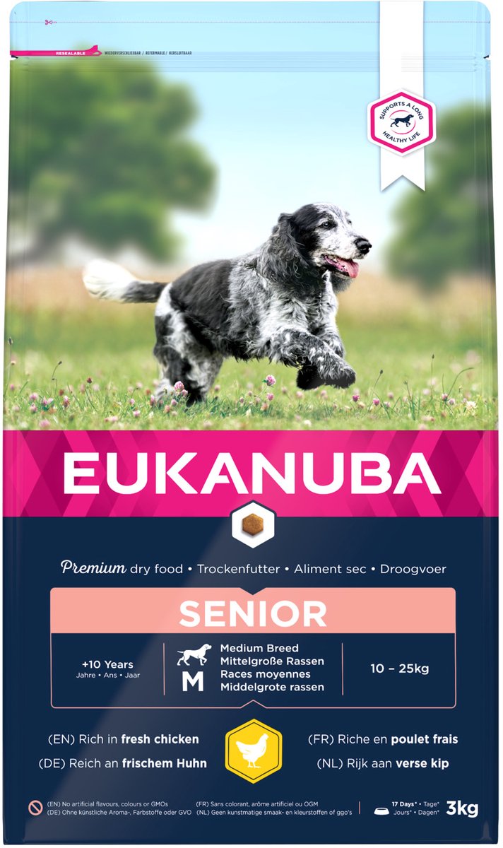 Eukanuba Caring Senior Medium Breed kip hondenvoer 3 x 3 kg