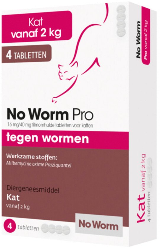 No Worm Pro Ontworming Tabletten Kat vanaf 2 kg - 4 tabletten