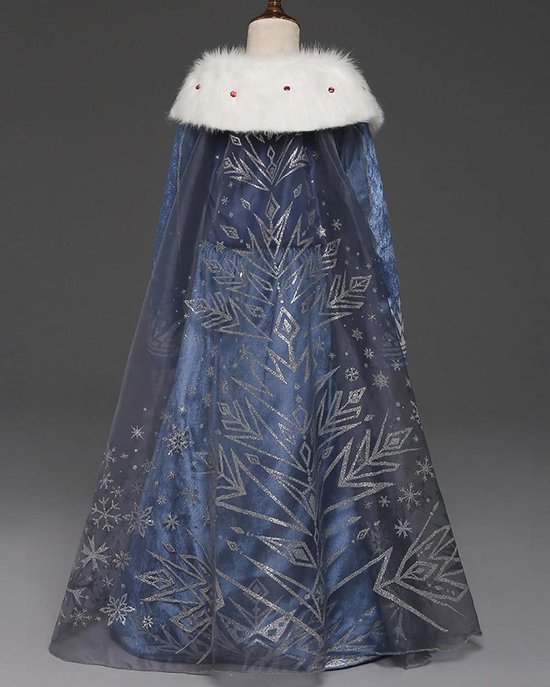 Robe de princesse Cosplay pour Filles , Blauw, manches longues, tenue reine des glaces pour déguisement, Halloween et noël