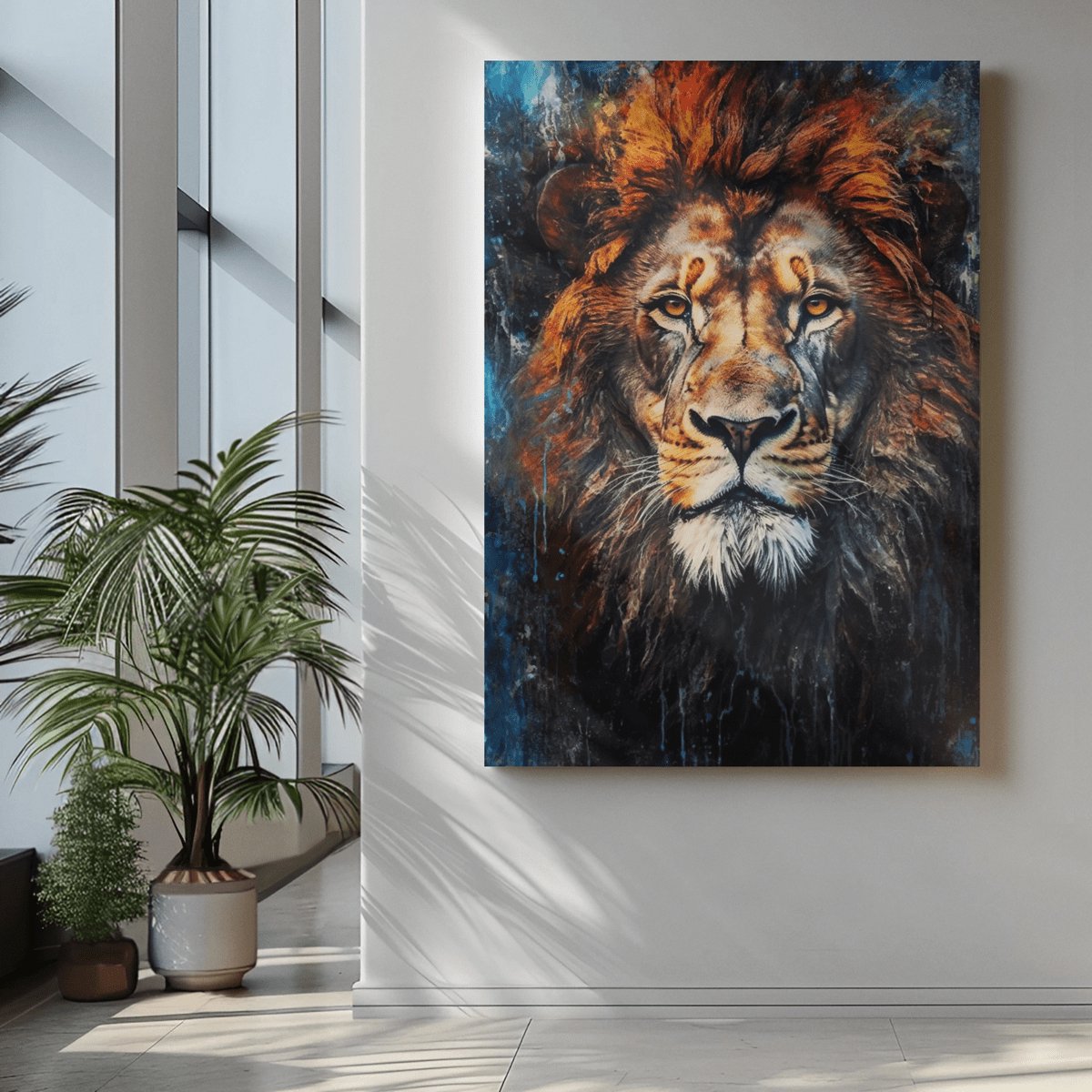 Trendex Global Canvas Schilderij - Wilde Dieren - Leeuw - Portret - 150x100x2 cm Bruin