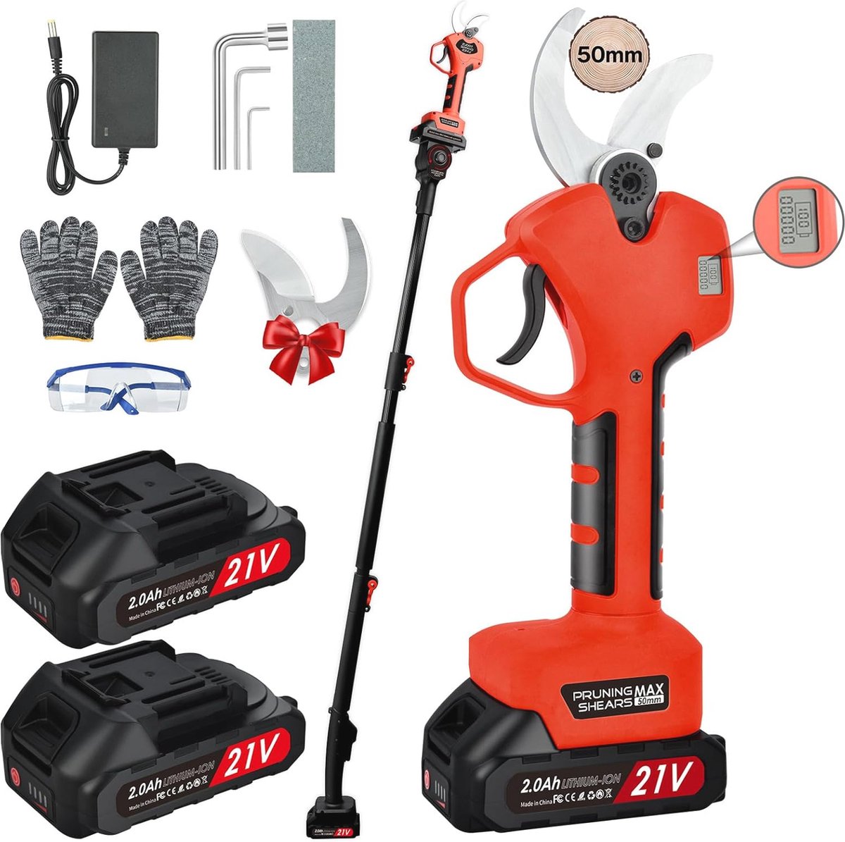 Draadloze elektrische snoeischaar met telescoopstang - Snoeischaar voor heg, bomen en fruit met snijdiameter tot 50 mm