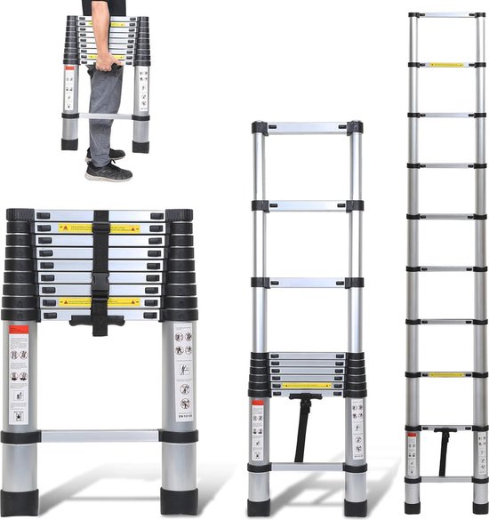 Joparri Aluminium Telescopic Ladder, Extendable, Non-Slip Joparri Aluminium Telescopic Ladder, Extendable, Non-Slip
